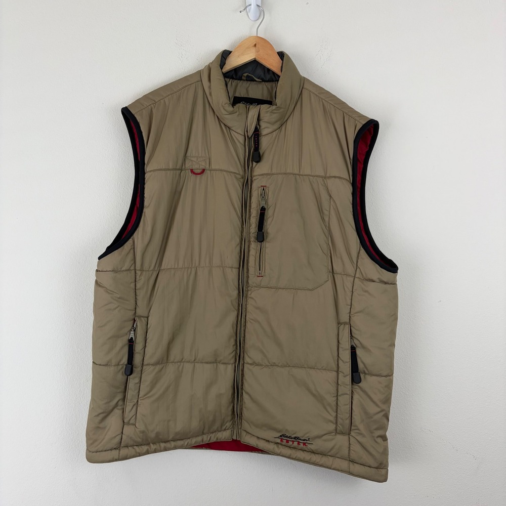 Gorpcore Utility Eddie Bauer EBTEK Mens L Tall Tan Khaki Quilted Puffer Vest